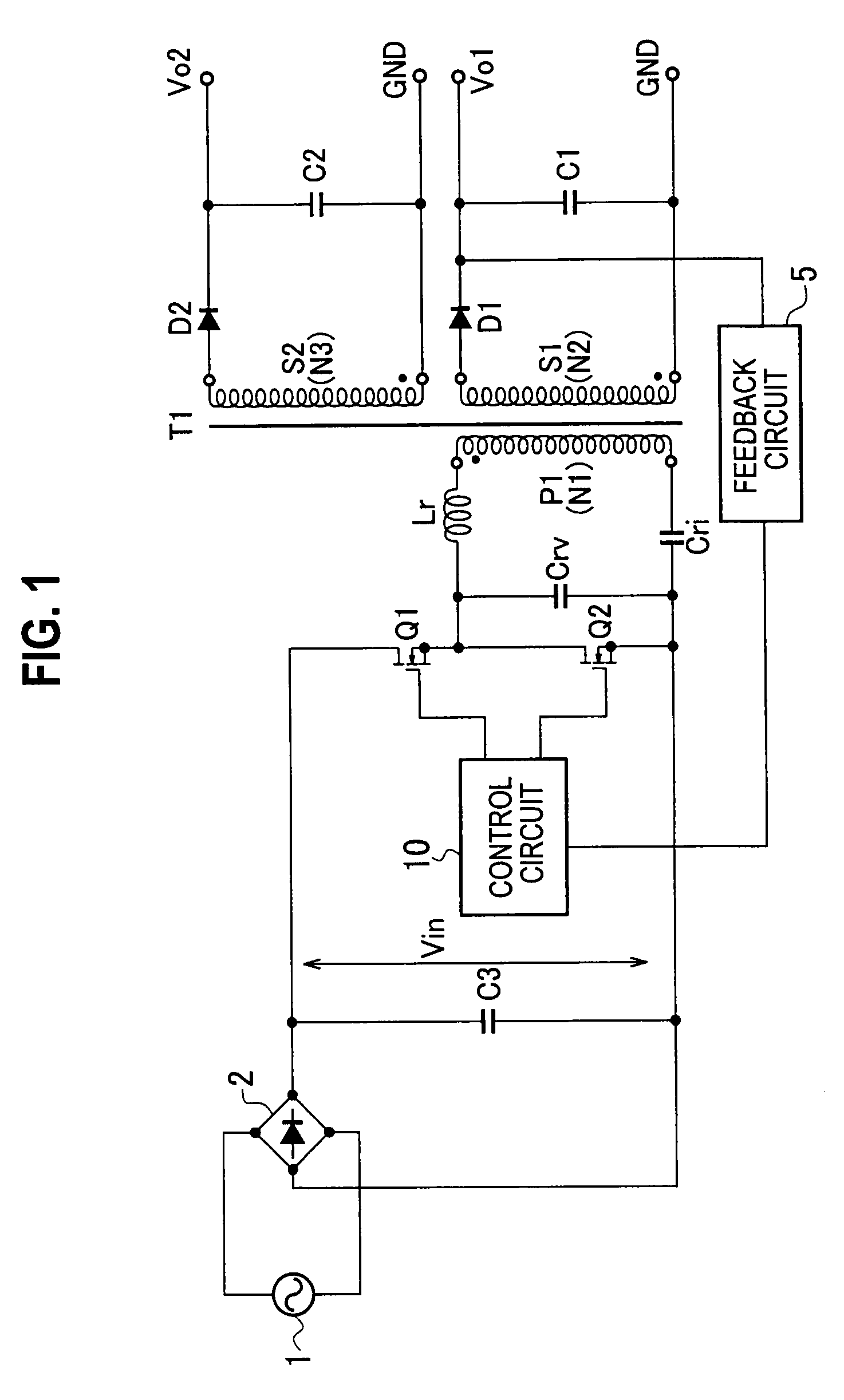 Multiple output switching power source apparatus