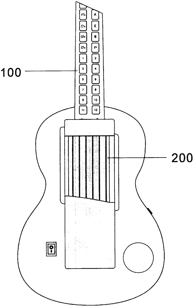 Device and method for arranging musical scales of electronic plucked string instrument