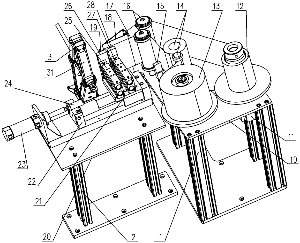 Automatic label sticking device for scissor jacks