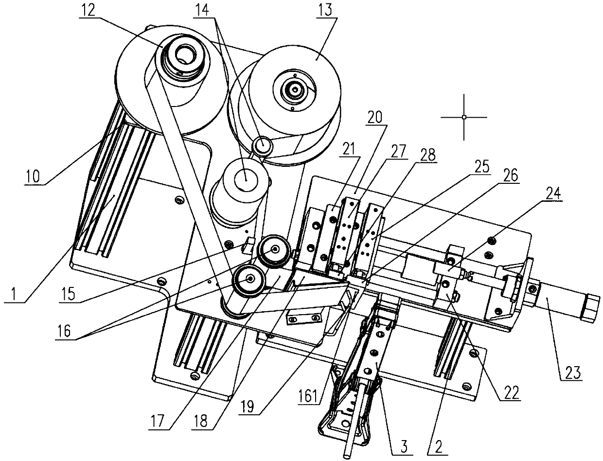 Automatic label sticking device for scissor jacks