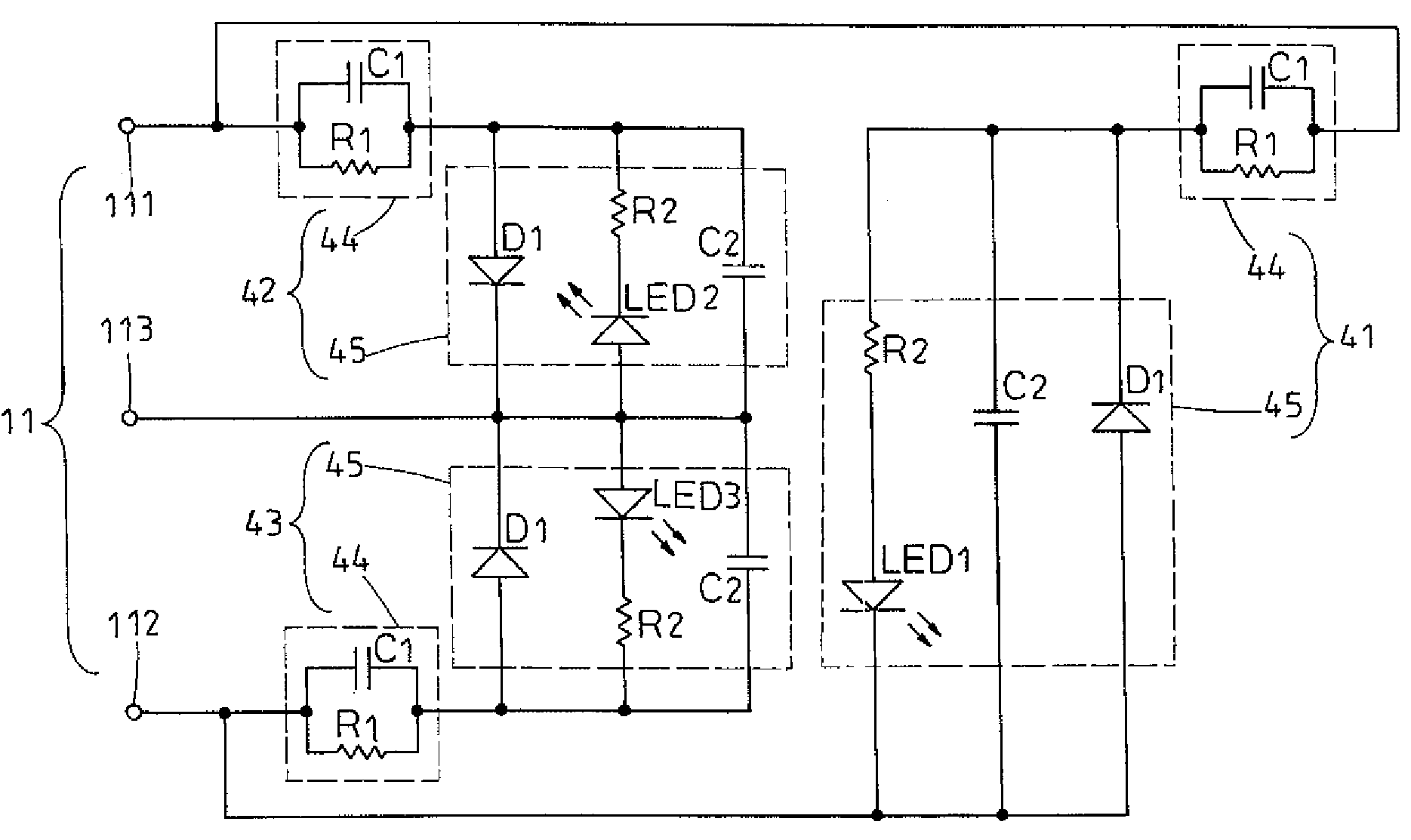 LED indicator device for AC power plug or socket