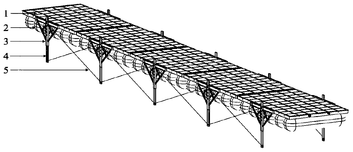 Air bag type floating bridge reinforced by cables