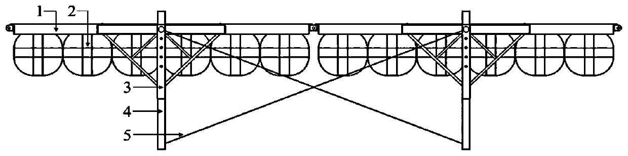 Air bag type floating bridge reinforced by cables