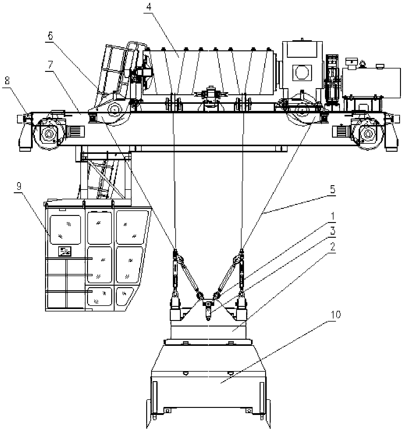 Container lifting mechanism with balance anti-swinging function and eight-rope lifting three-point balancing method using container lifting mechanism