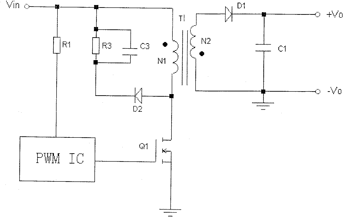 Source electrode driven inverse-excitation converting circuit