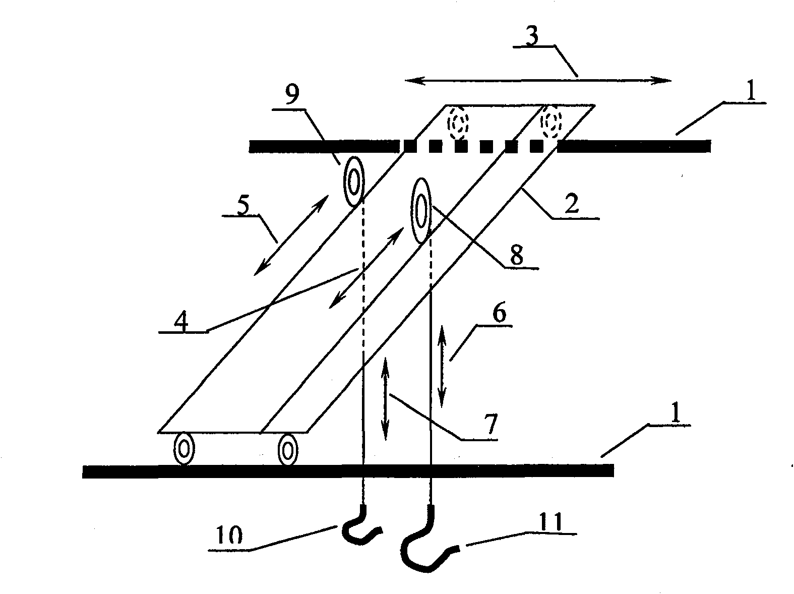 Traveling crane positioning system and positioning method
