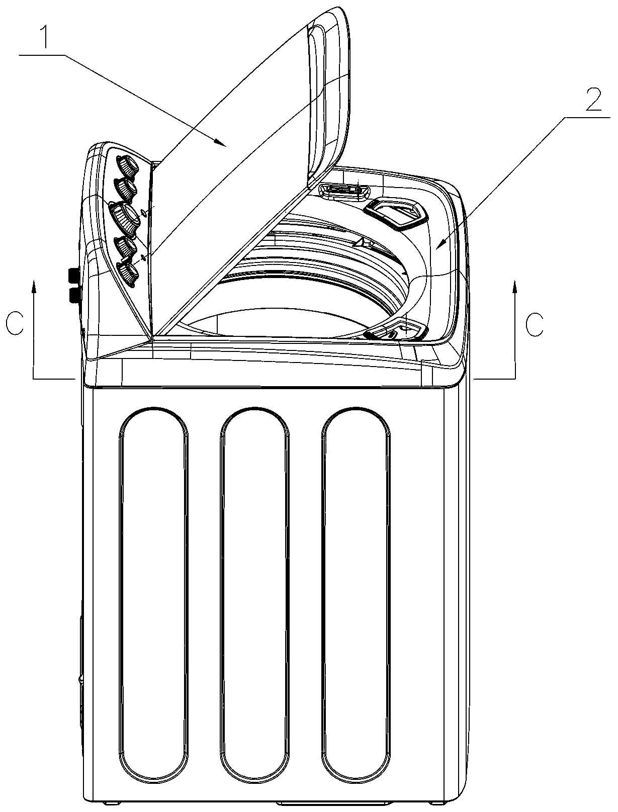 A washing machine equipped with an upper cover closing buffer device