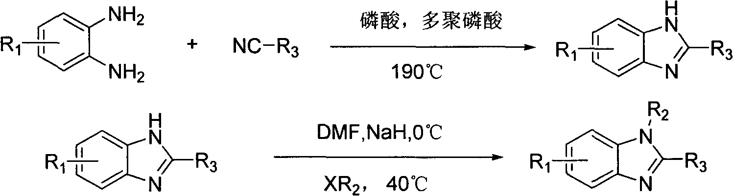 1-alkyl-2-substituted phenyl benzimidazole compound synthesis method and application