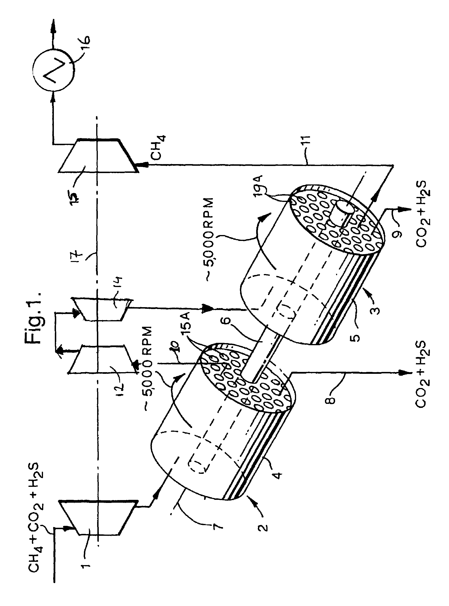 Method for removing contaminating gaseous components from a natural gas stream