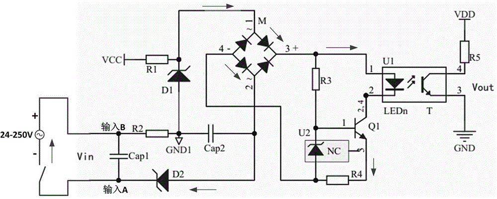 On-off input circuit for relay protection testing device