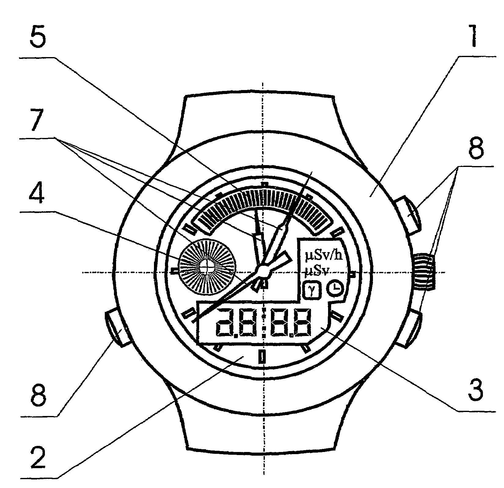 Portable watch with radiation monitor
