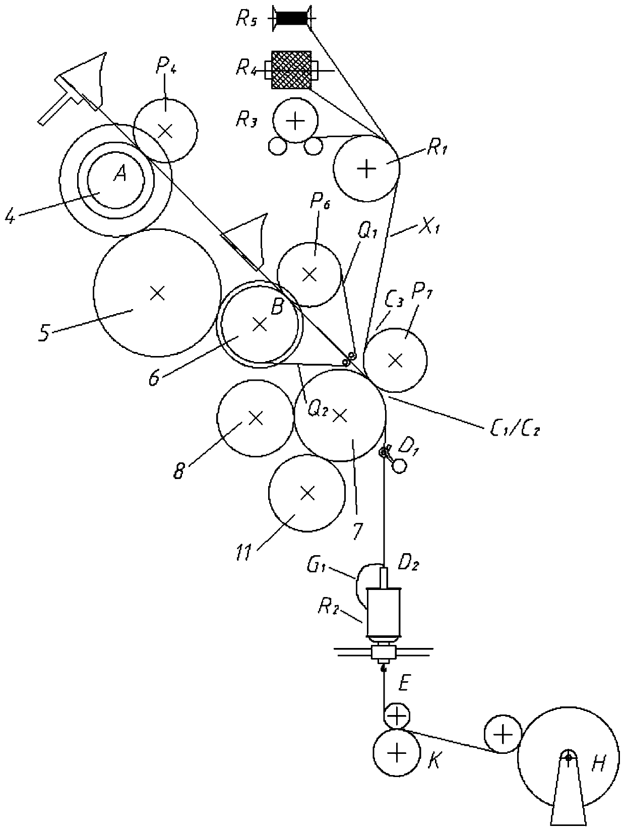 Four-channel hollow ingot fancy yarn forming device and method