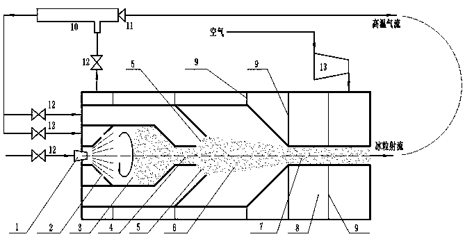 Continuous ice particle jet cleaning device based on vortex tube
