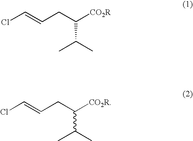 Process for the production of (S)-5-chloro-2-isopropylpent-4-enoic acid esters