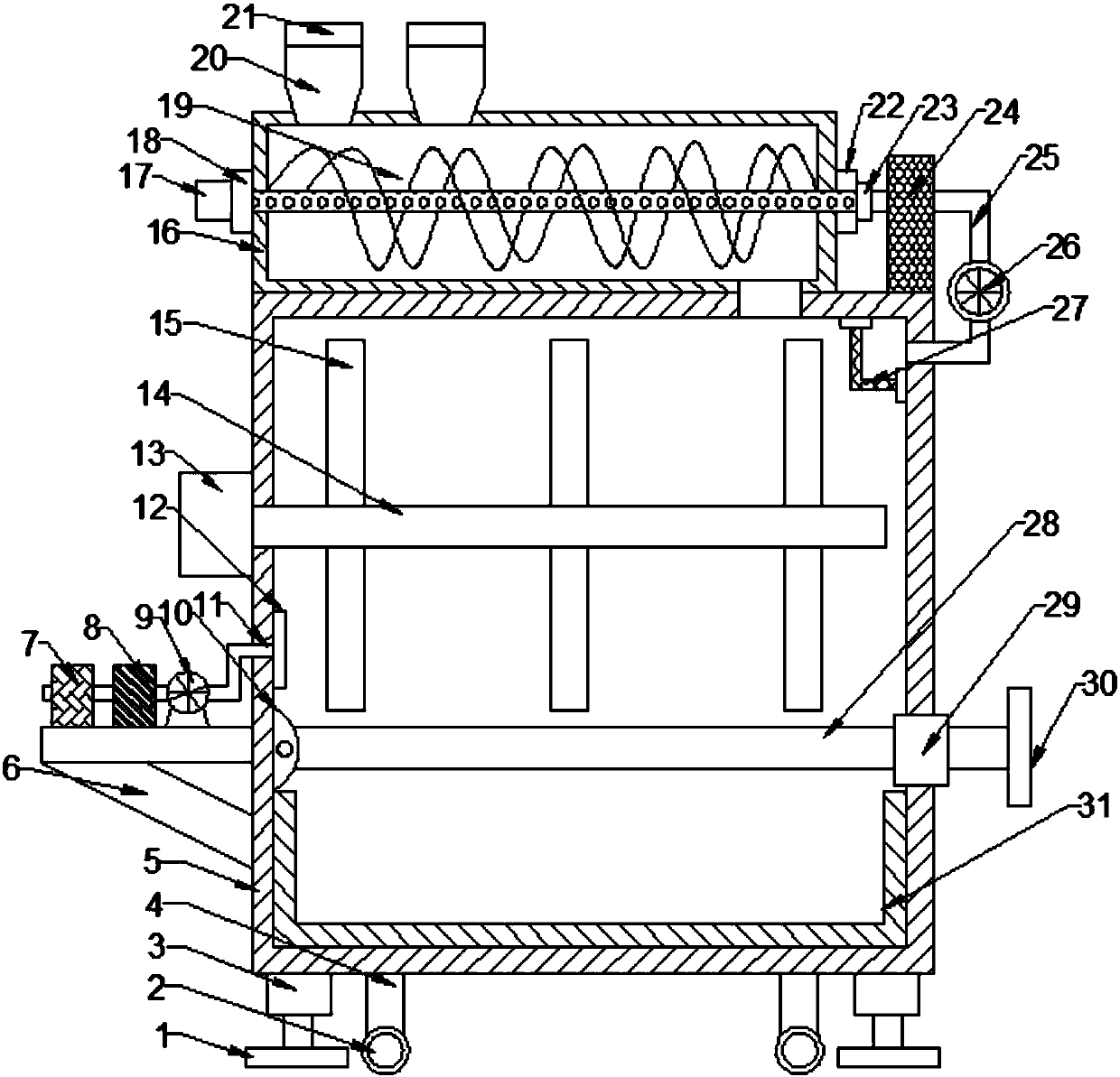 Energy-saving type poultry feed drying processing device