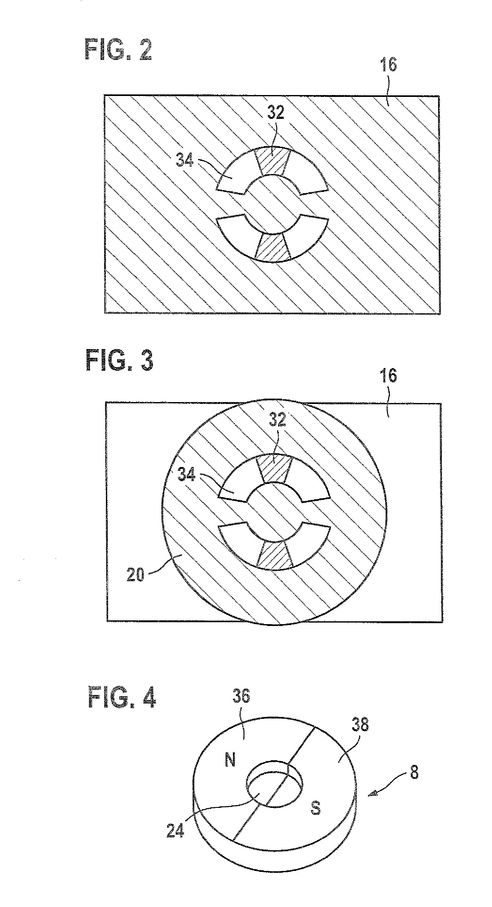 Measuring system for contactless detection of a rotary angle, with a magnetic-field-sensitive element disposed in a recess of the magnet