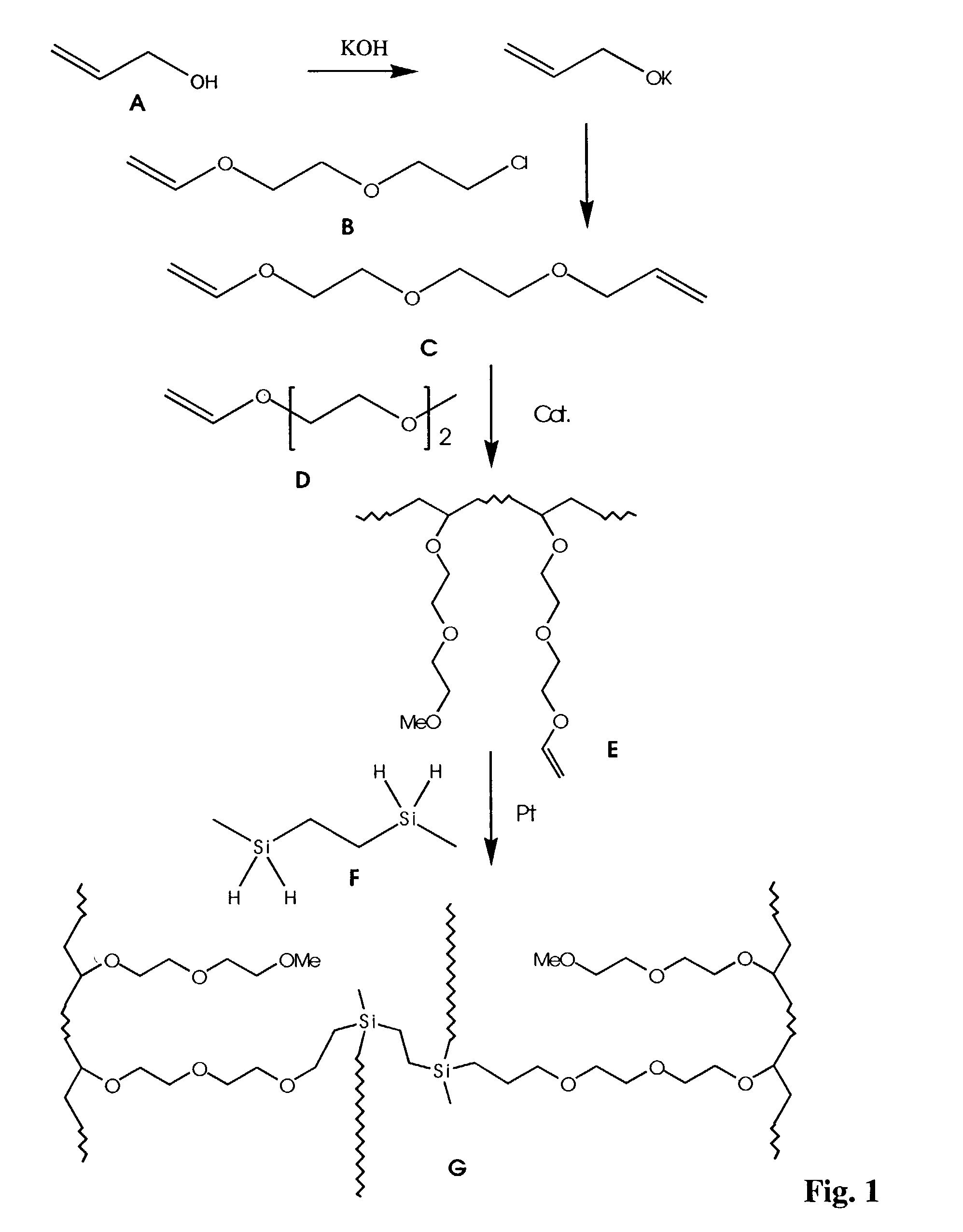 Polymeric electrolytes based on hydrosilyation reactions