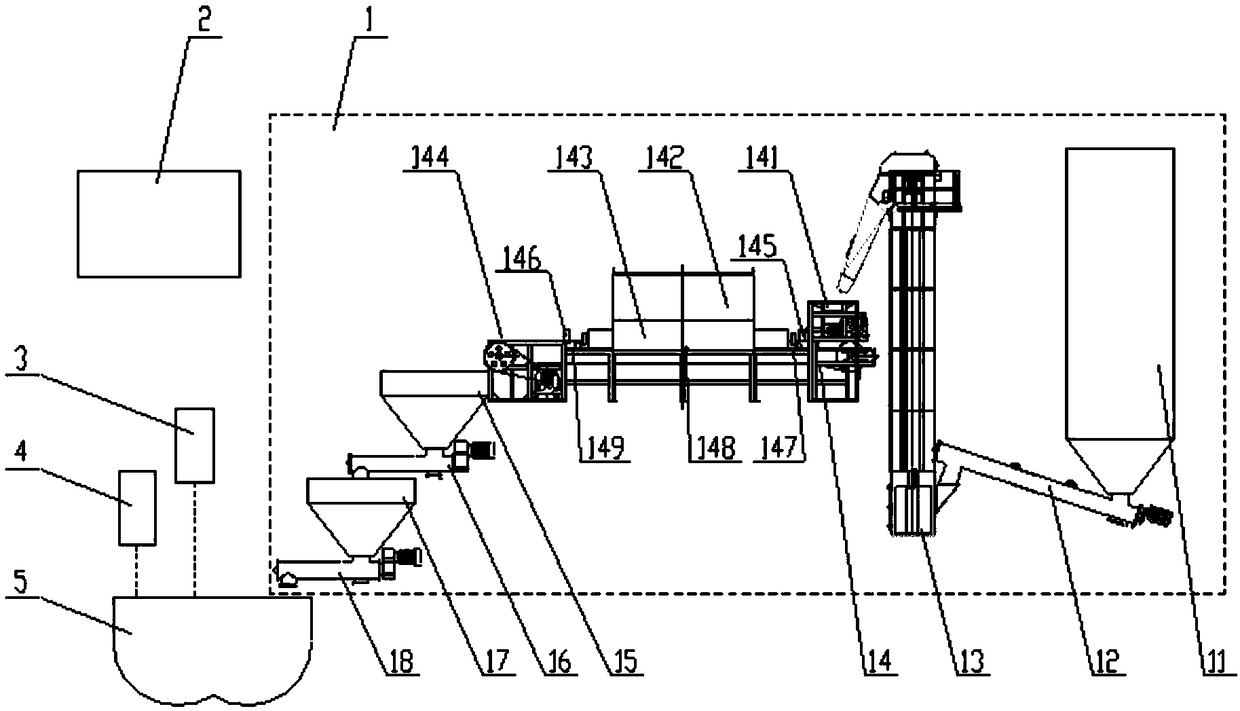 Ore powder heating system, pouring asphalt concrete production device and production process