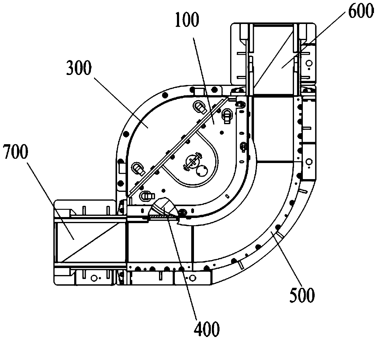 Right-angle turning scraper conveyor and rotary disc mechanism thereof
