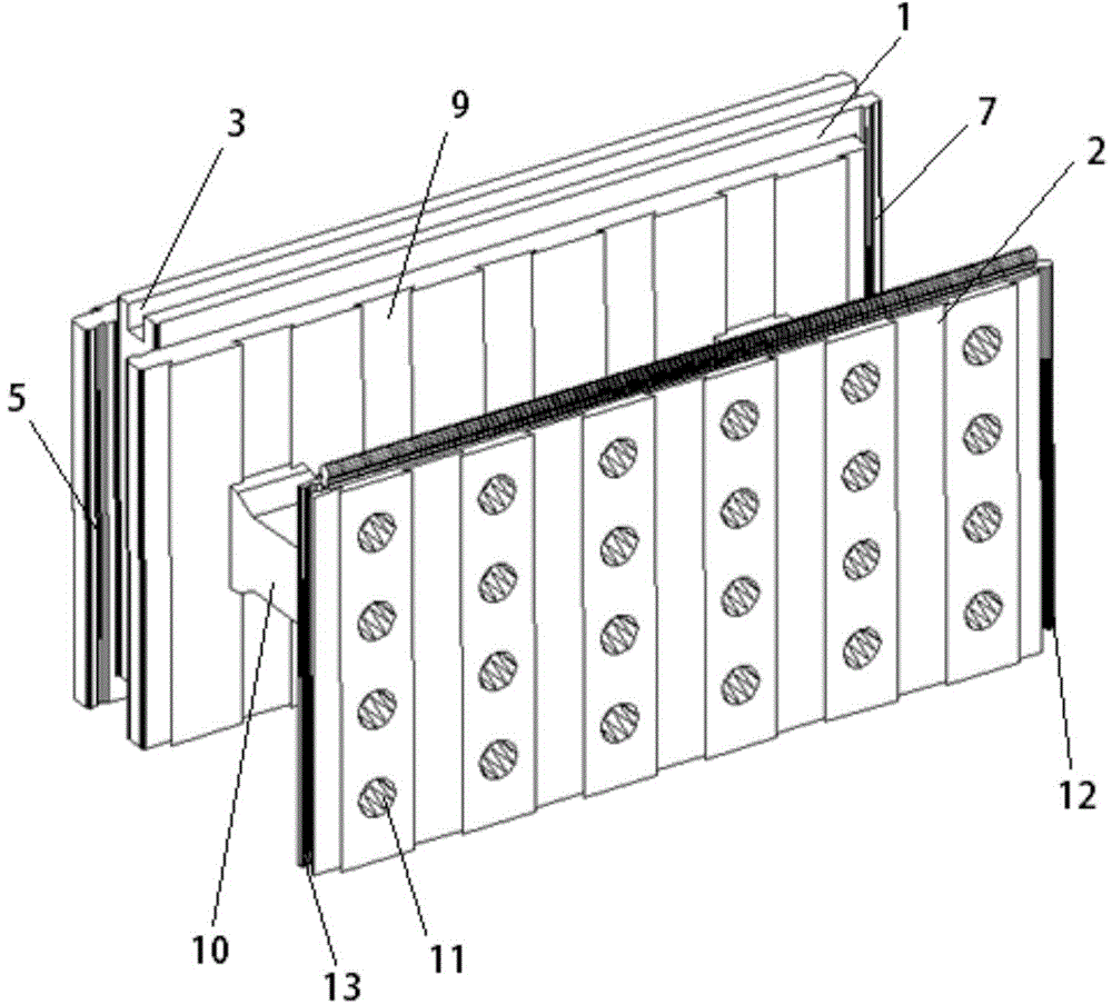 Wall thermal insulation fireproofing pouring module with inner layer holed to be filled with foamed concrete