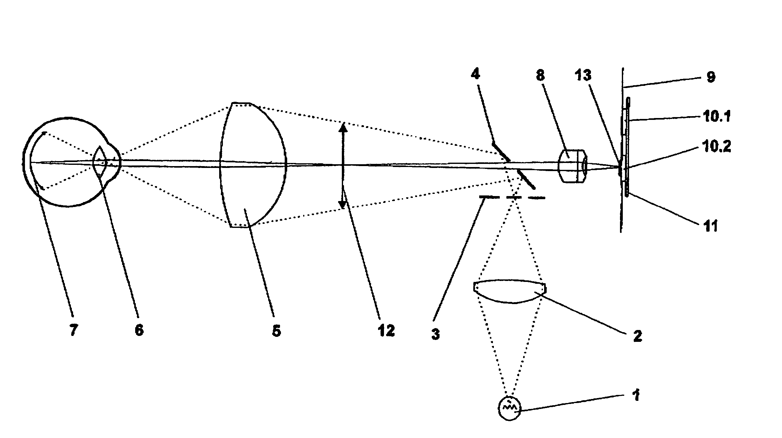 Device for imaging and observing an eye at a selectable image scale