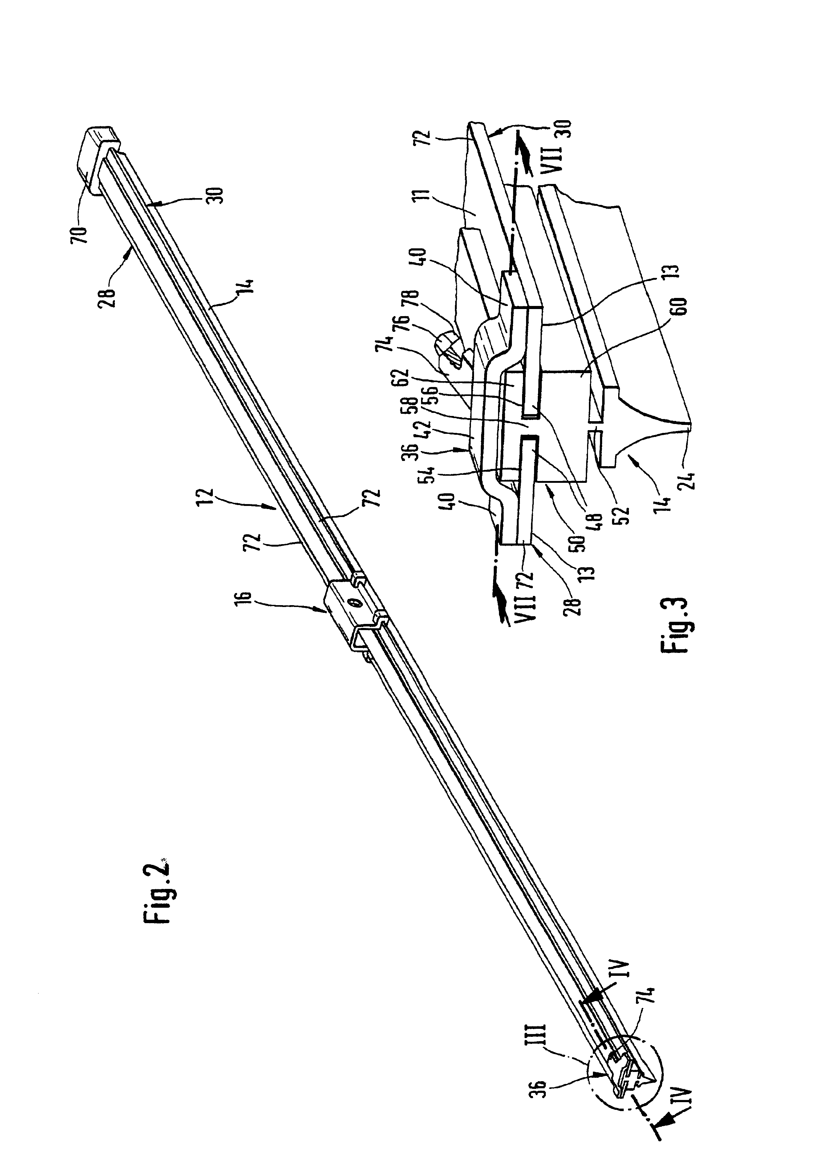 Wiper blade with wiper strip to carrier element attachment means