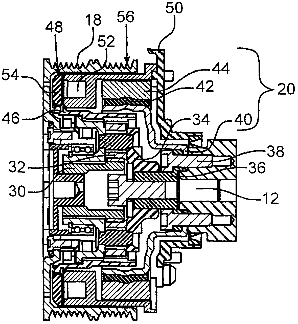 Arrangement with combustion engine and planetary gear attached to same