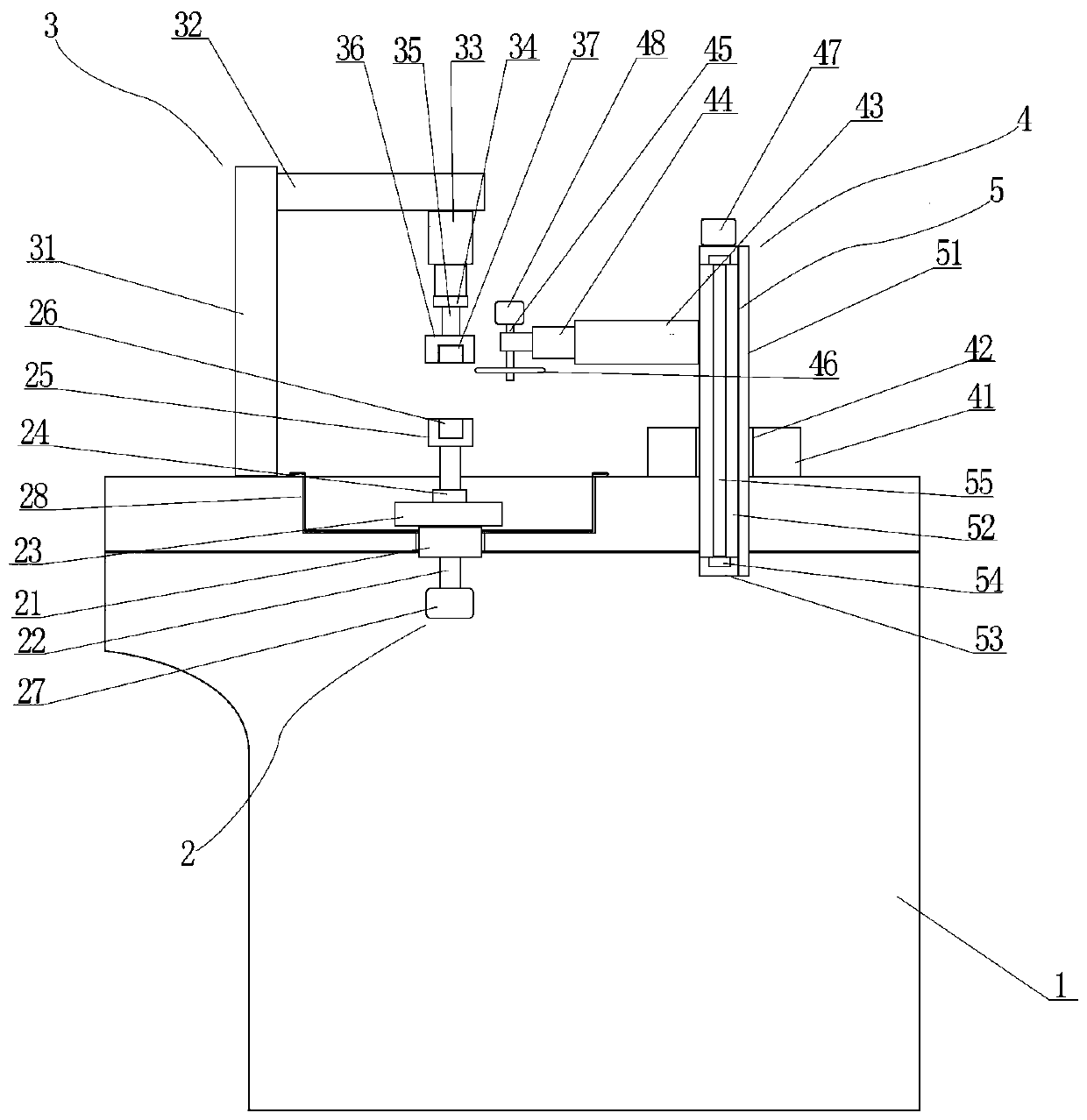 A glass column side slotting device