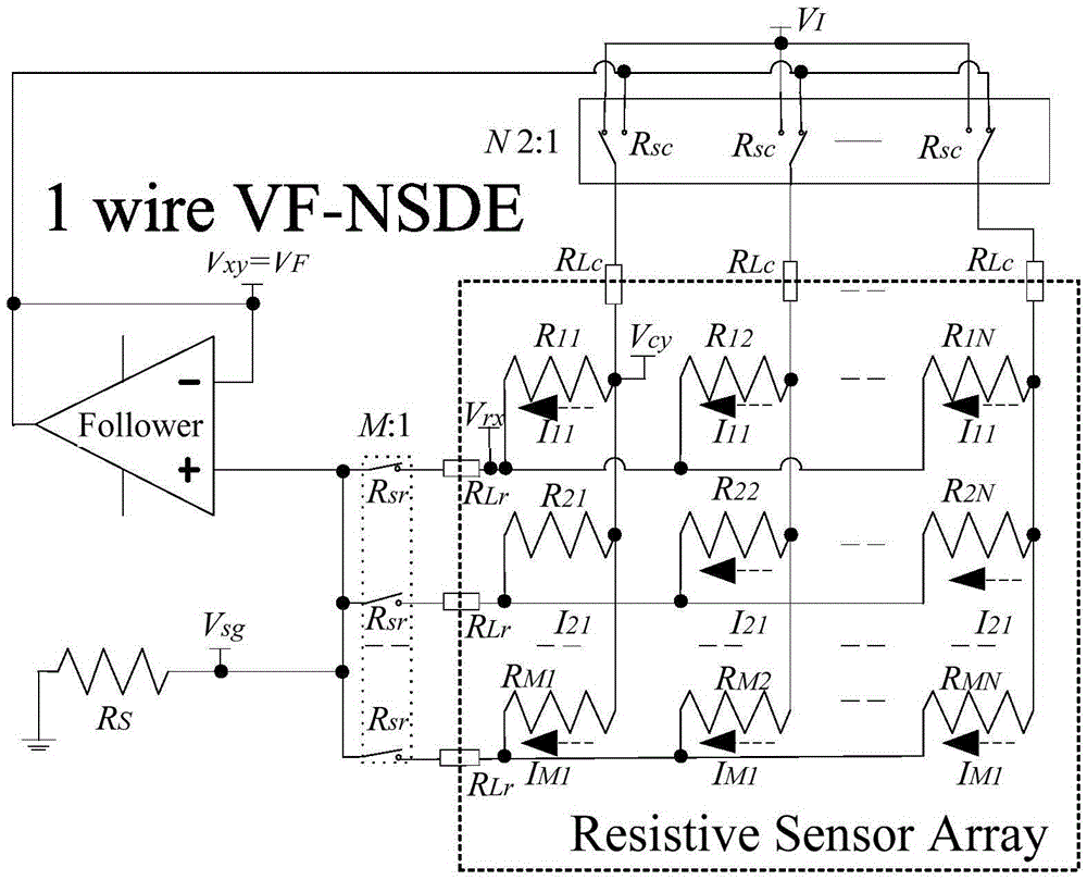 Resistive sensor array test circuit based on two-wire system voltage feedback