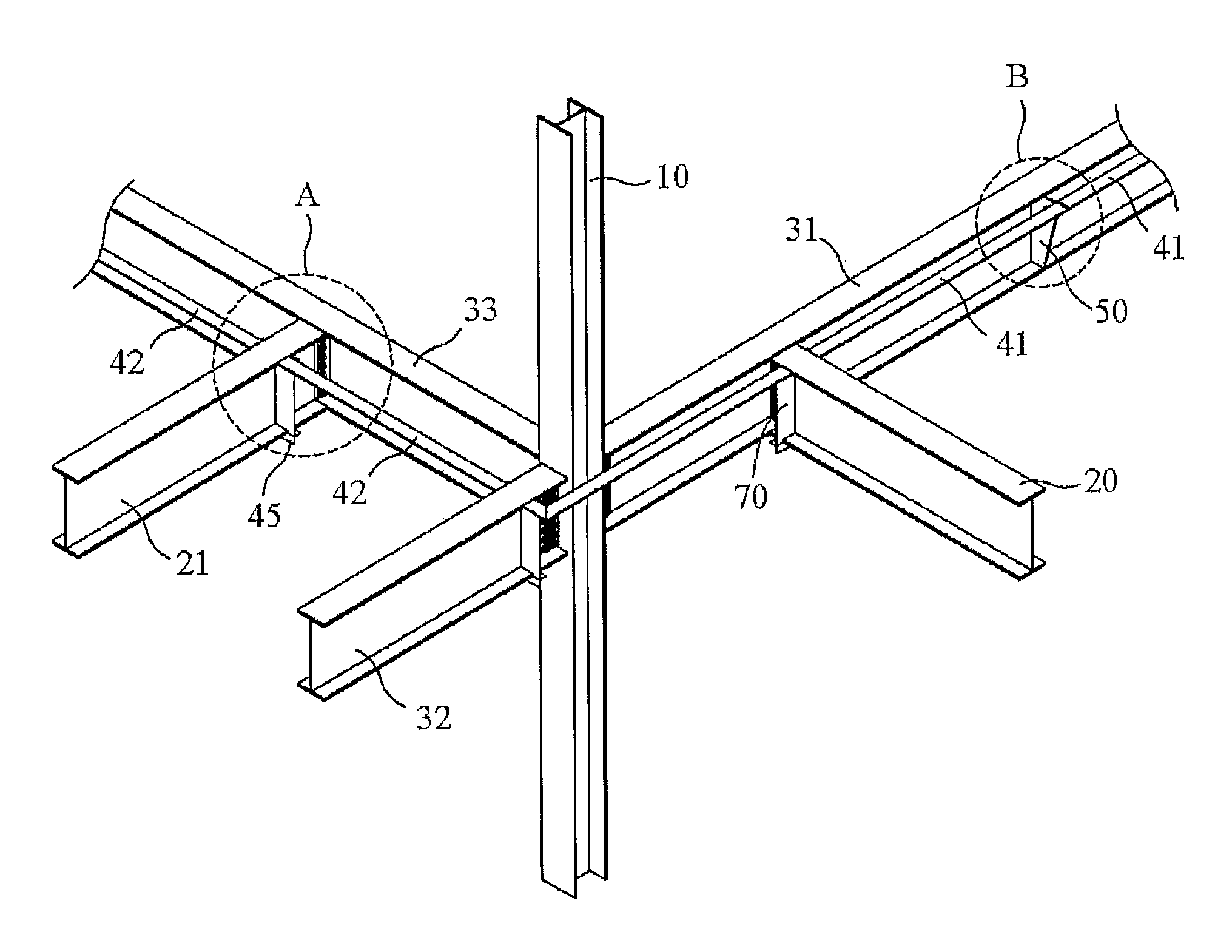 Structure for constructing a high-rise building having a reinforced concrete structure including a steel frame