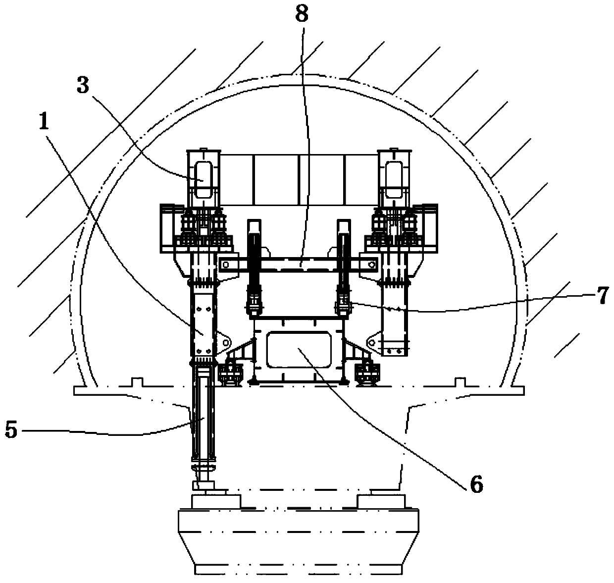 The method of the lower guide beam type fixed-point hoisting bridge erecting machine passing through the tunnel based on the front outrigger