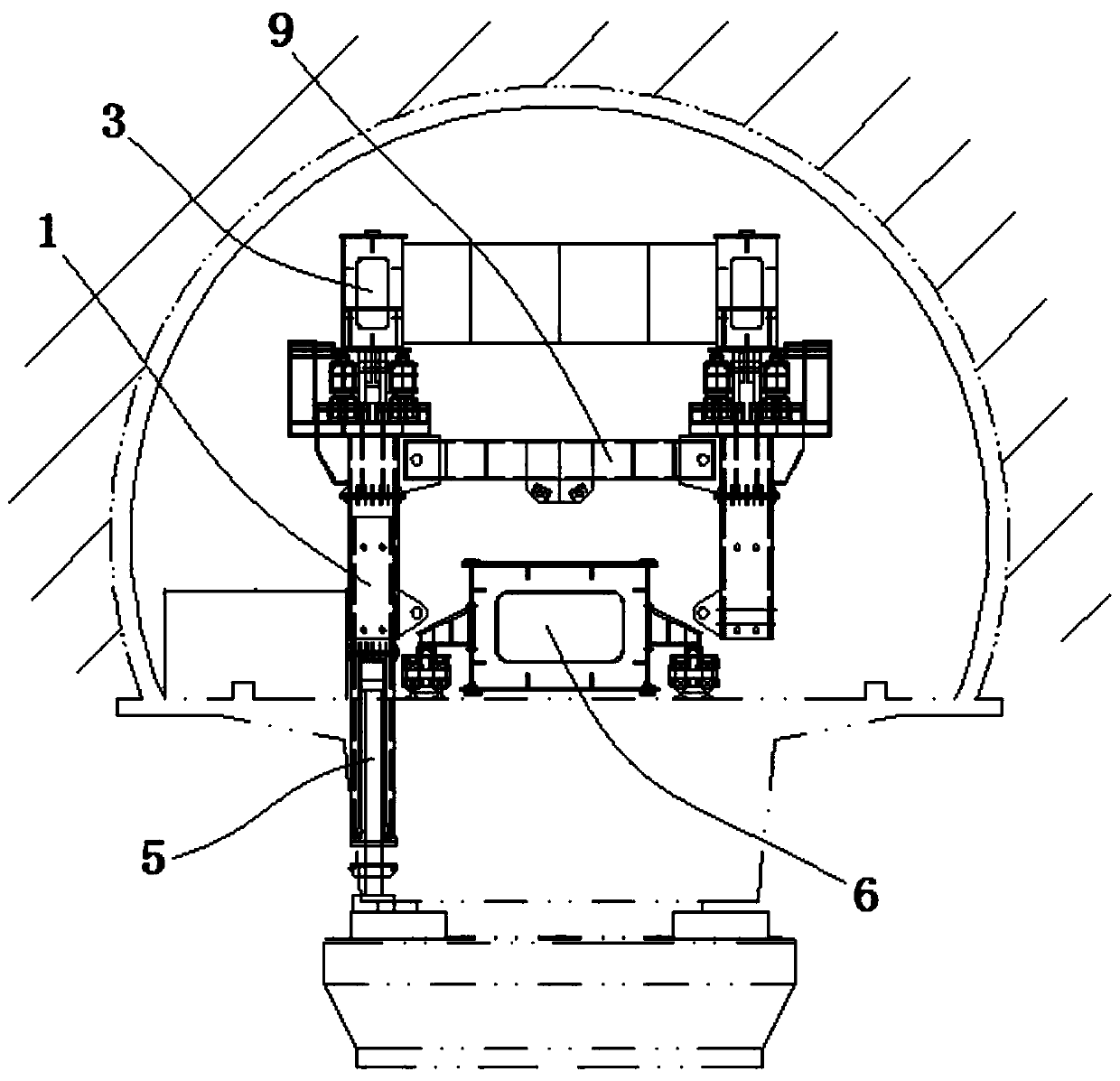 The method of the lower guide beam type fixed-point hoisting bridge erecting machine passing through the tunnel based on the front outrigger