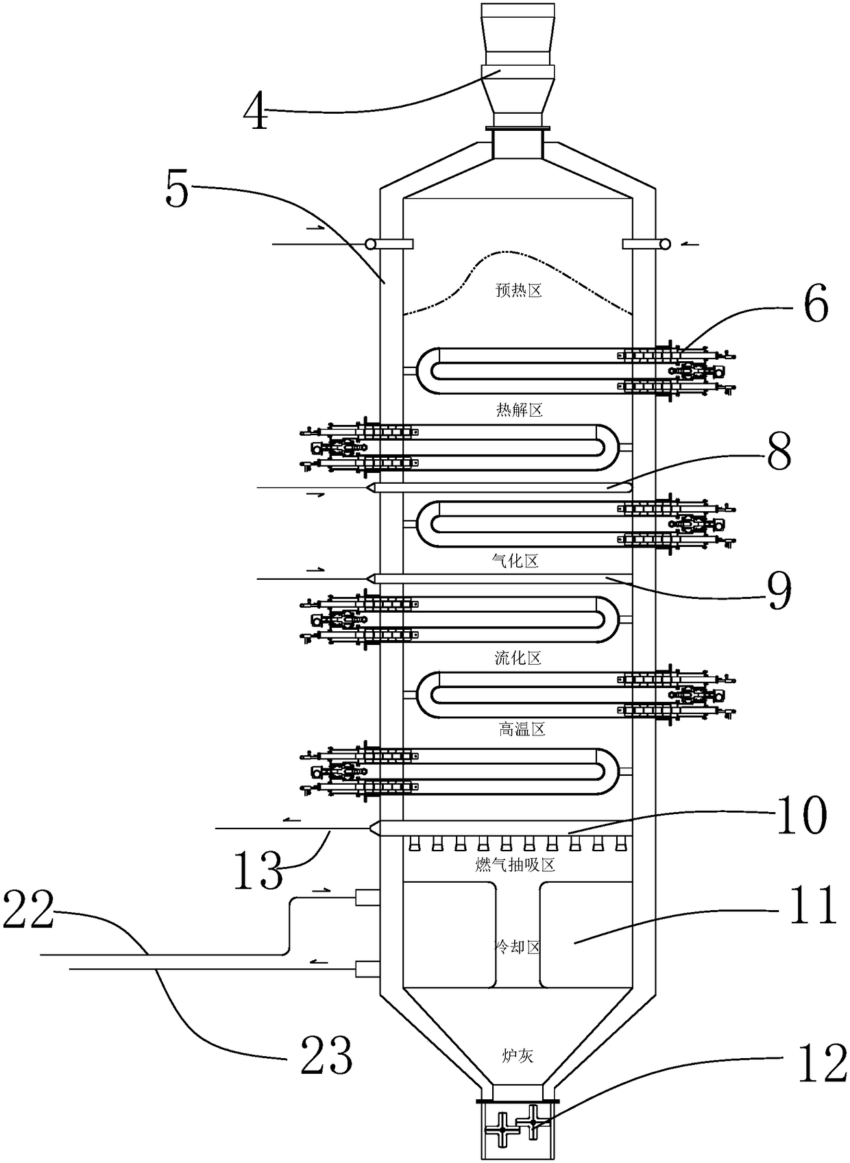 Gasification furnace combining fixed bed and fluidized bed and gas production system