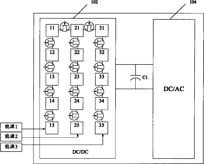 Hybrid inverter for conversion of DC current into AC current