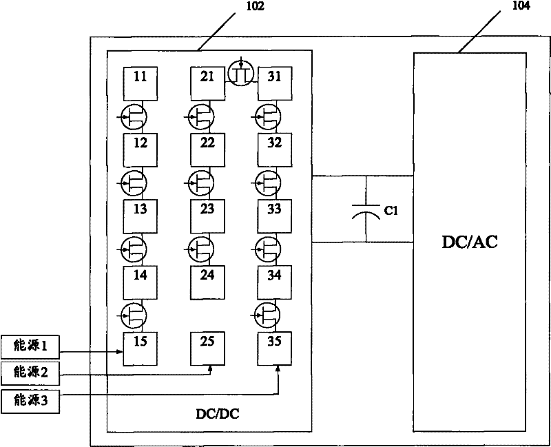 Hybrid inverter for conversion of DC current into AC current