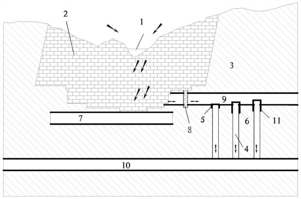 Method for preventing and controlling water inrush in mined-out collapse area through sill-pillar-free caving method