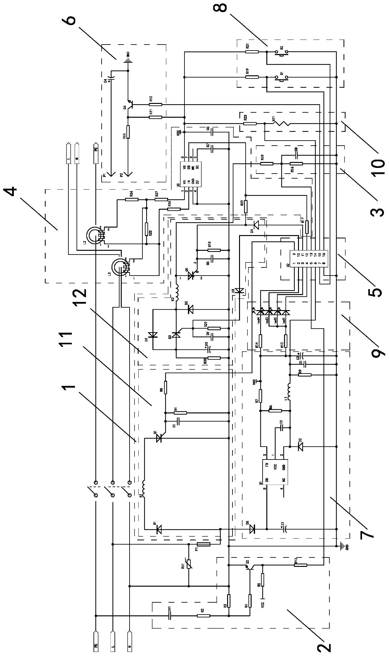 Intelligent three-pole earth leakage protection plug circuit