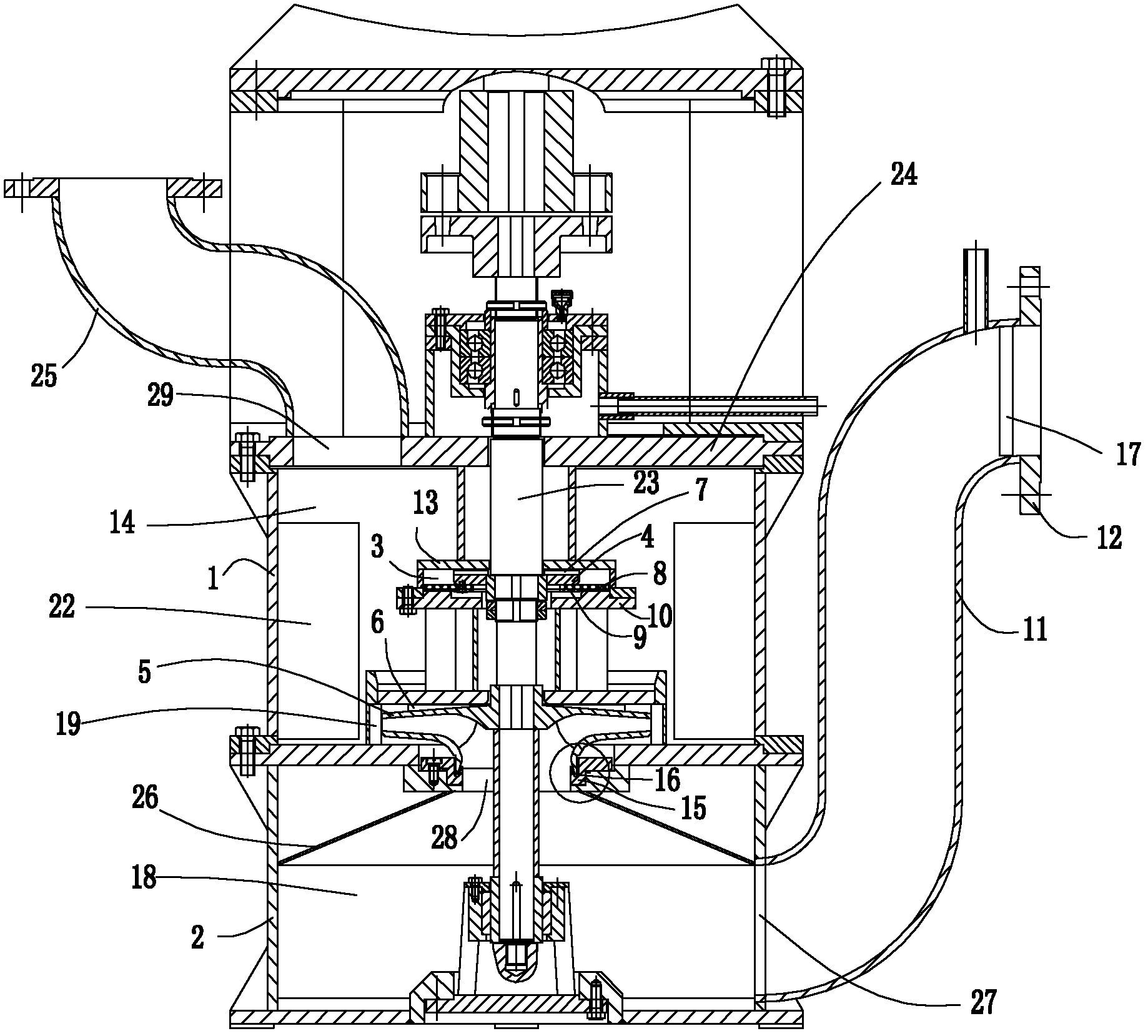 Vertical internal and external mixing shaft-seal-free self-sucking pump