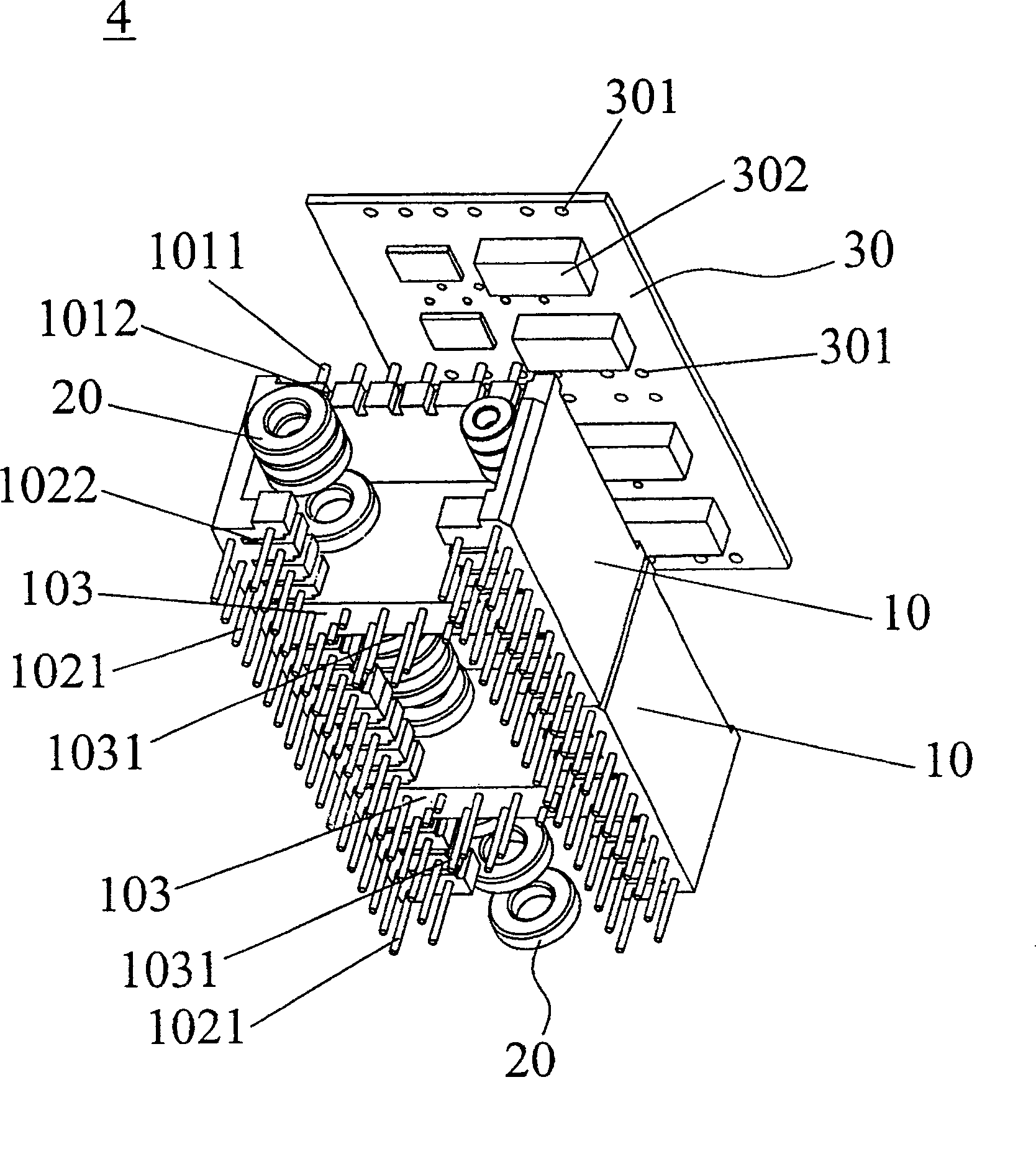 Filter and its coil arrangement frame