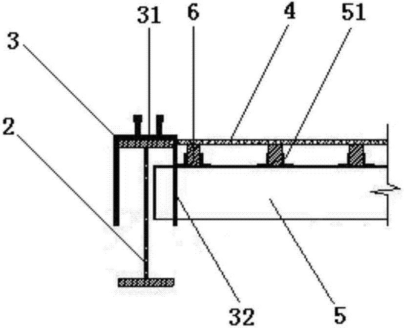 Template overhanging construction method for floor system with composite structure by utilizing profiled steel beams