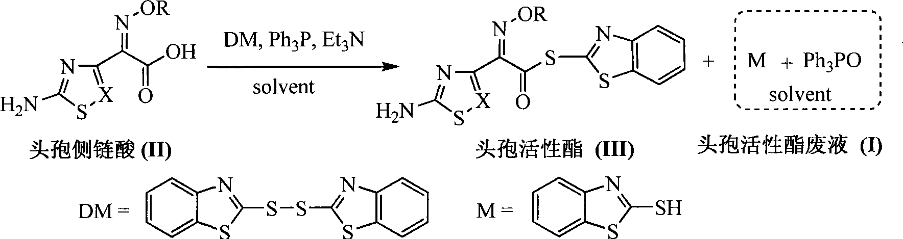 Process for recovering triphenyl phosphine oxide and 2-mercaptobenzothiazole from production waste liquid of cephalothin active ester