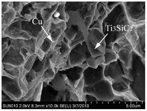 Metal/ceramic composite material and preparation method based on titanium silicon carbide ceramics and copper