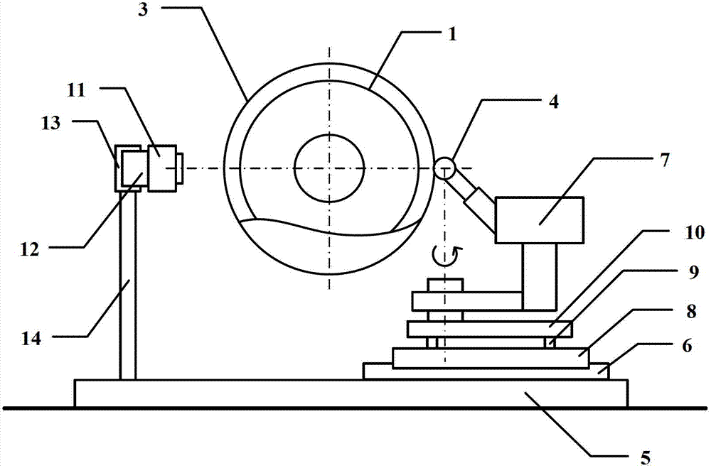 Online measuring device and measuring and controlling method for tread thickness of tire tread winding