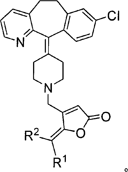 Desloratadine derivative containing gamma-subunit butenolide and synthesizing method thereof