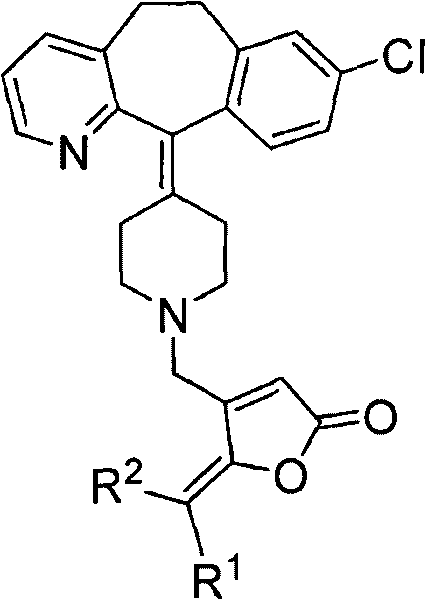 Desloratadine derivative containing gamma-subunit butenolide and synthesizing method thereof