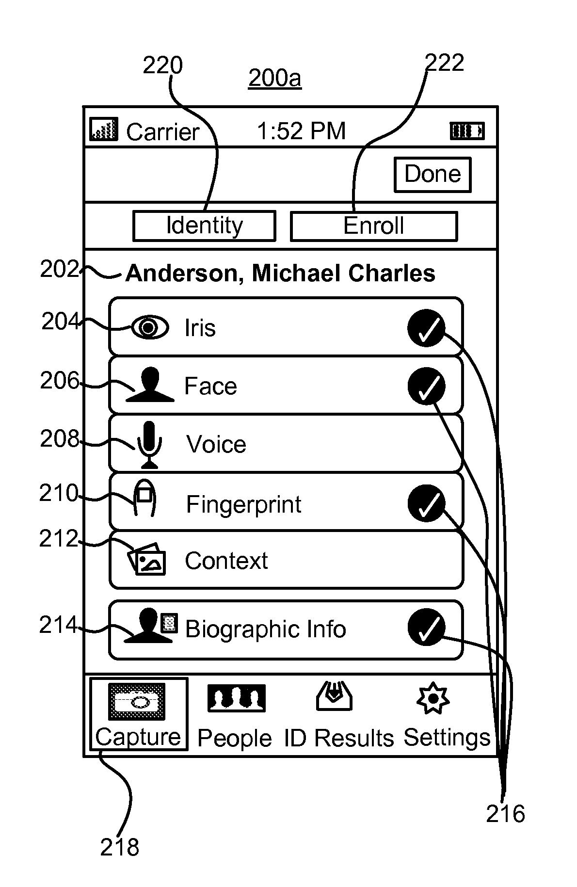 User interface for combined biometric mobile device