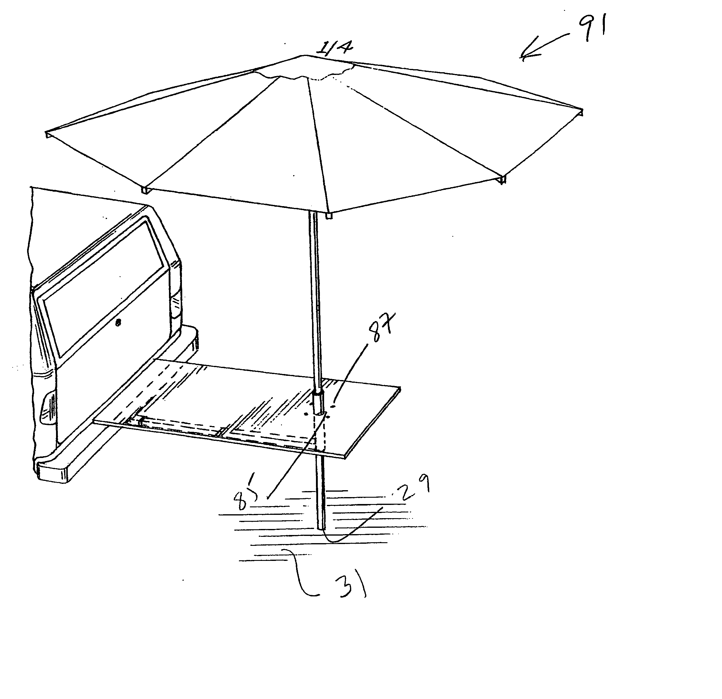 Trailer hitch mounted table and umbrella support apparatus