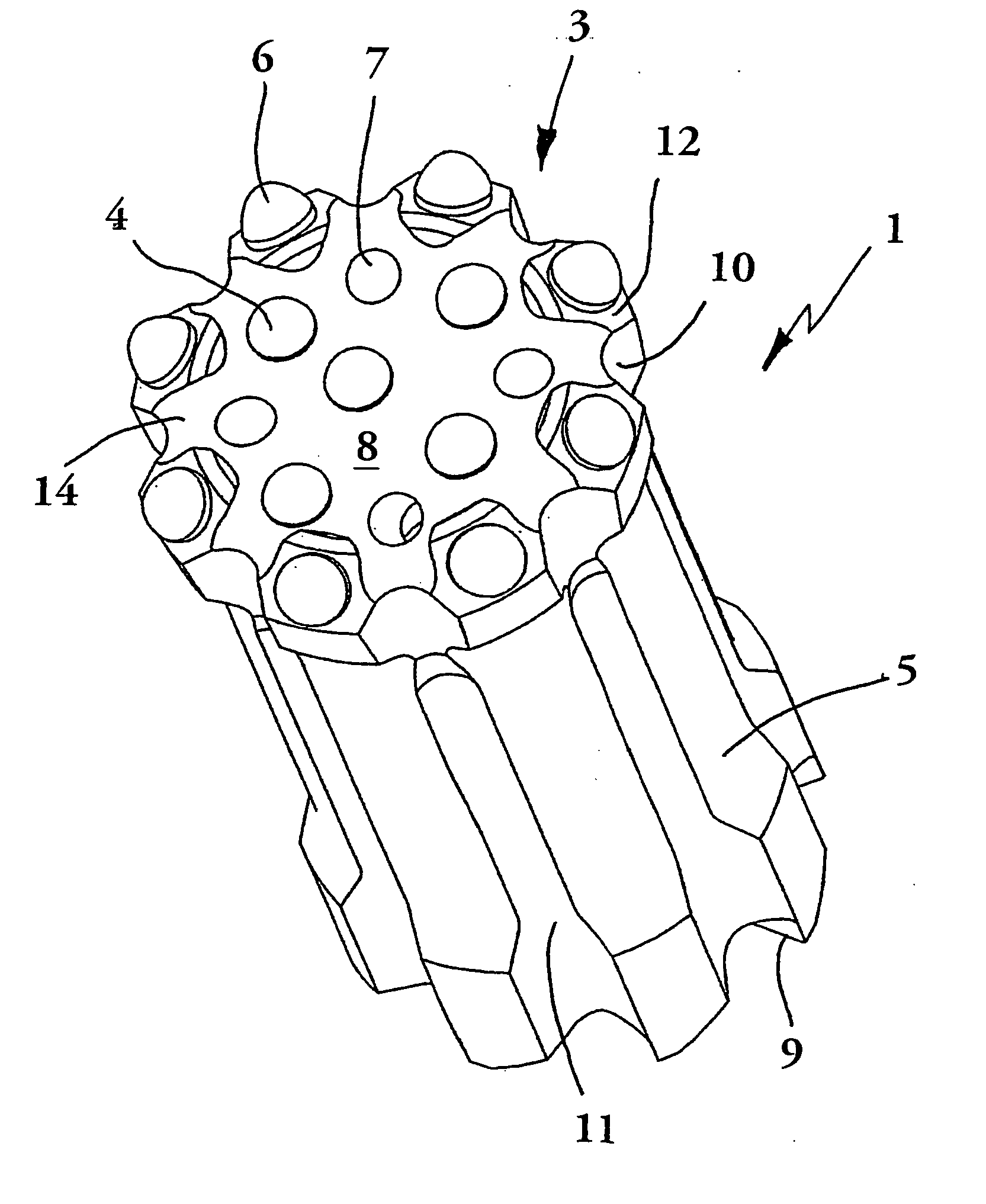 Rock drill bit having outer and inner rock-crushing buttons