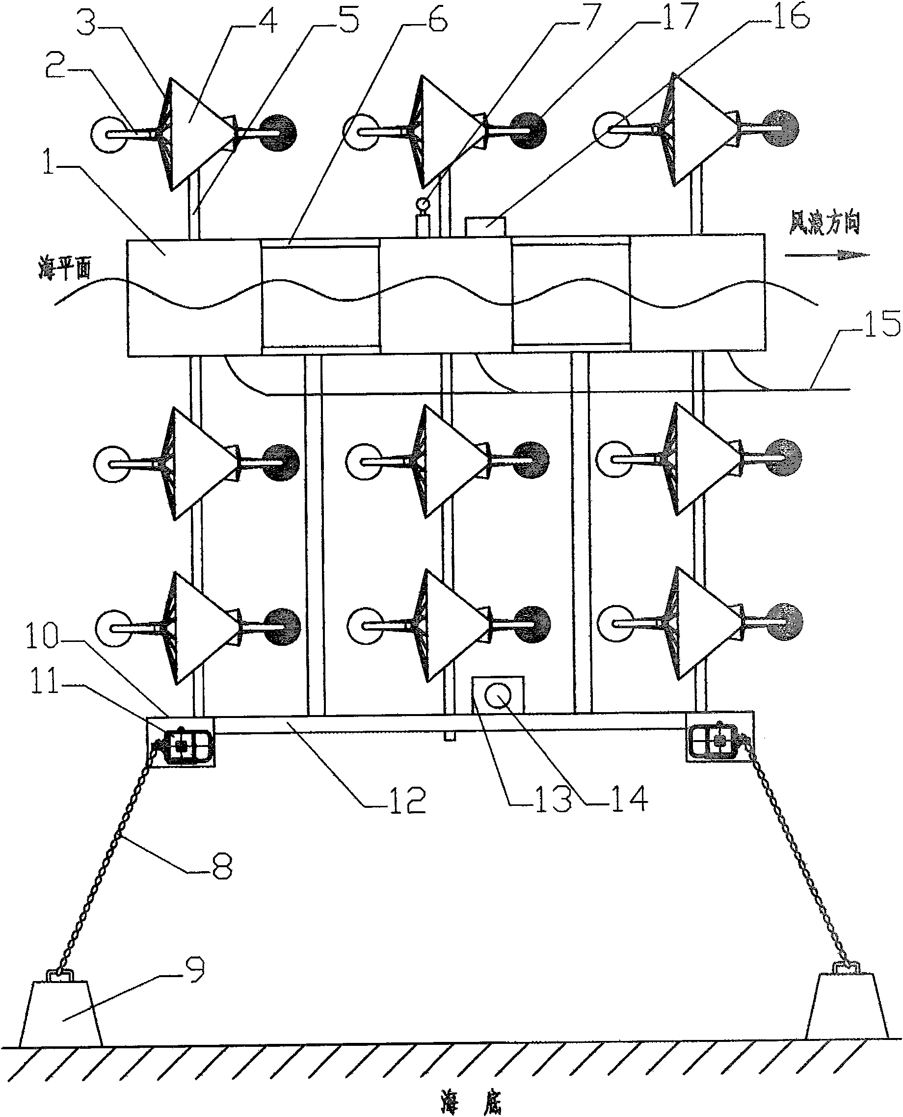 Array type sea breeze, sea wave double-acting electric generating apparatus
