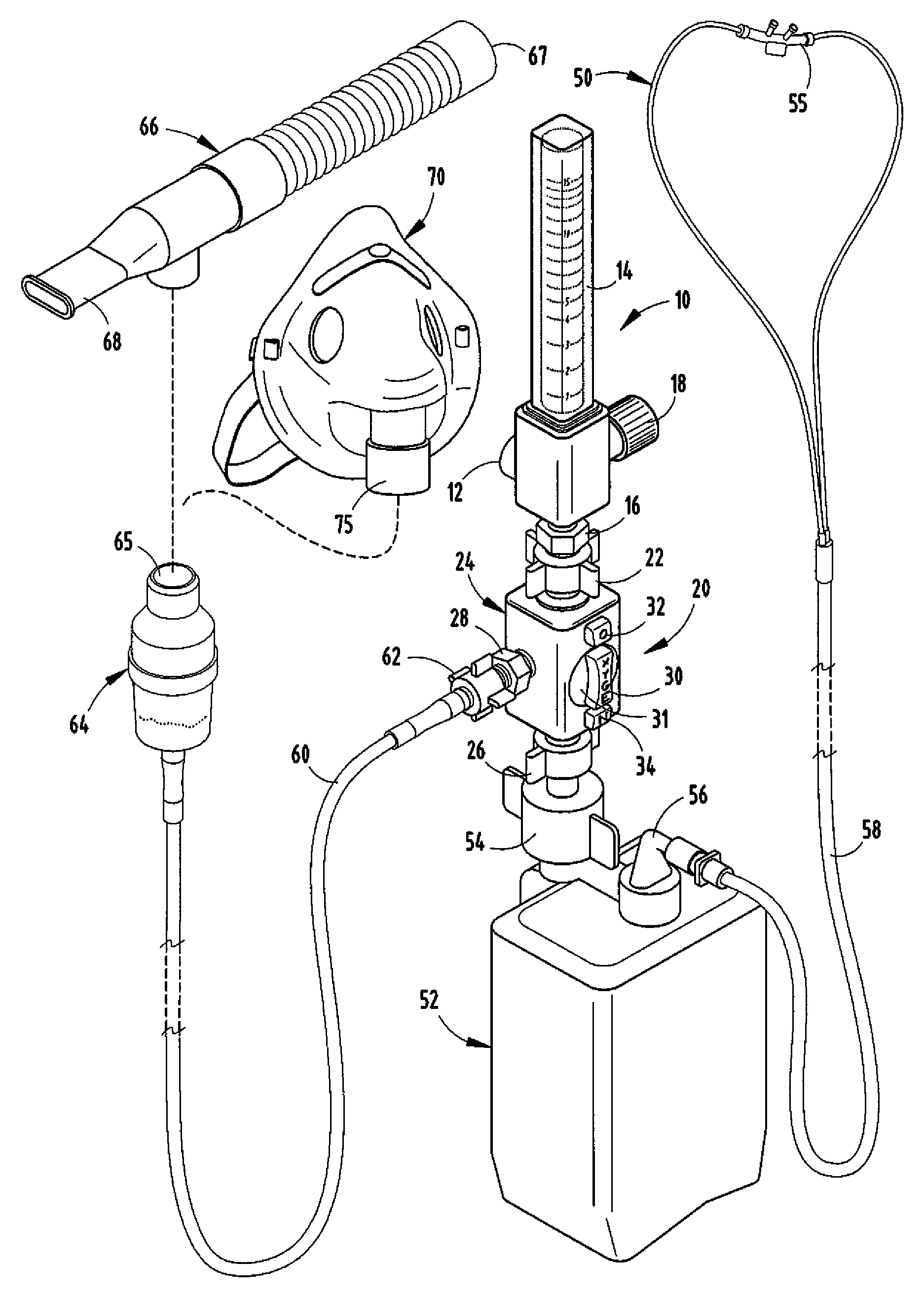 Respiratory therapy apparatus with oxygen flow diverter